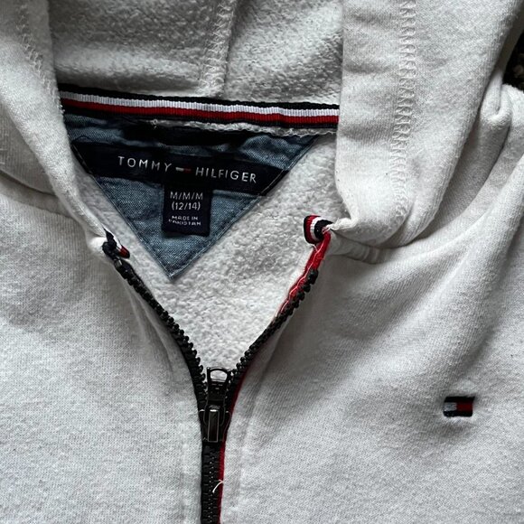 Tommy Hilfiger Zip Up Hoodie Womens Medium White 100% Cotton Long Sleeve Preppy - Picture 2 of 7